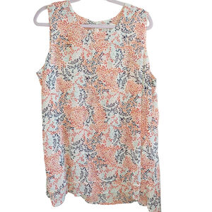 Fever White Orange Blue Leaf Print Tank Top XL summer